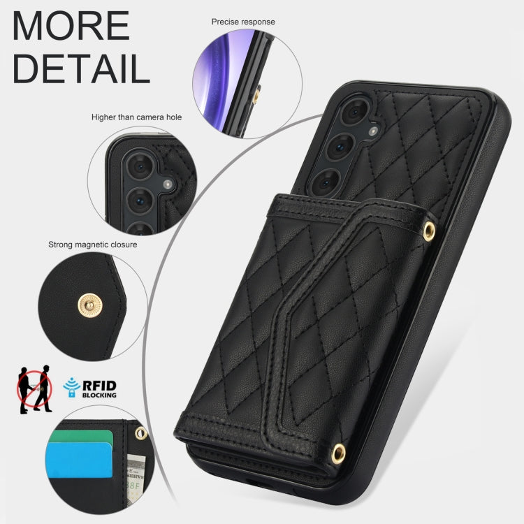 For Samsung Galaxy A54 4G / 5G Splicing Rhombic Texture Card Bag Phone Case with Long Lanyard