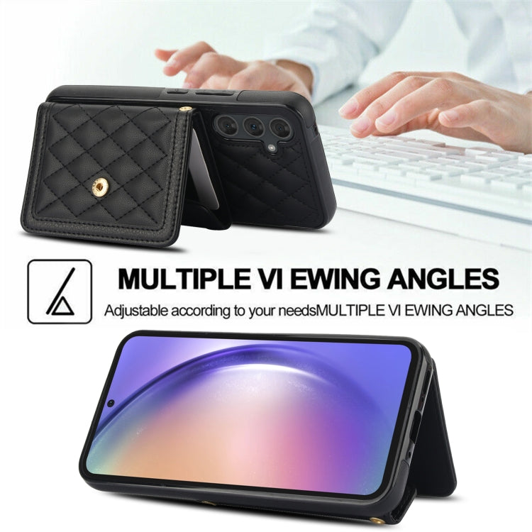 For Samsung Galaxy A54 4G / 5G Splicing Rhombic Texture Card Bag Phone Case with Long Lanyard