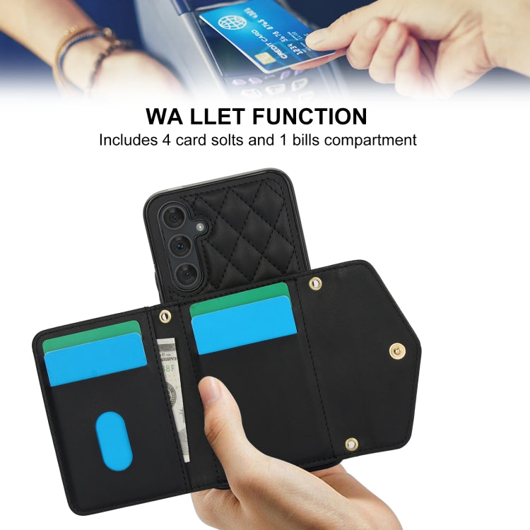For Samsung Galaxy A54 4G / 5G Splicing Rhombic Texture Card Bag Phone Case with Long Lanyard