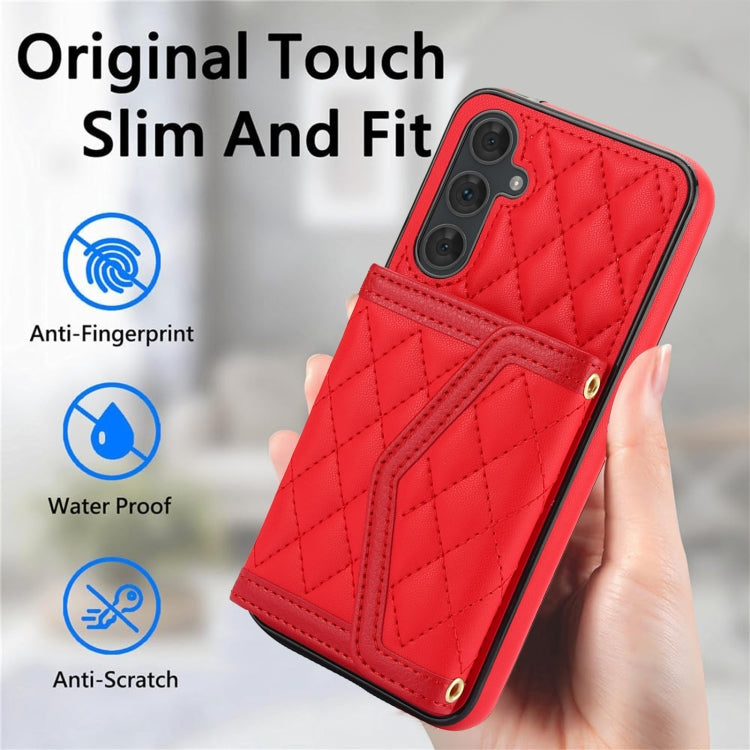 For Samsung Galaxy A54 4G / 5G Splicing Rhombic Texture Card Bag Phone Case with Long Lanyard