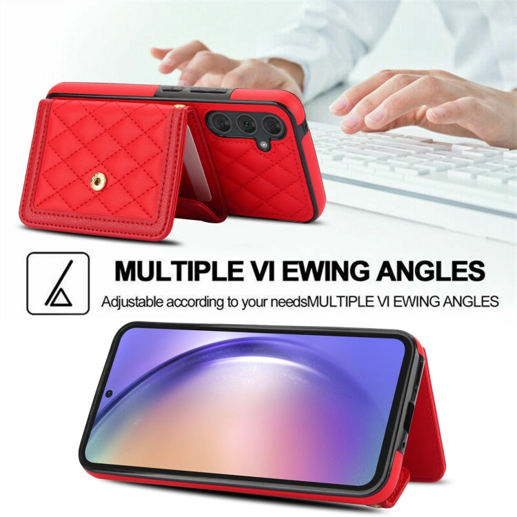 For Samsung Galaxy A54 4G / 5G Splicing Rhombic Texture Card Bag Phone Case with Long Lanyard