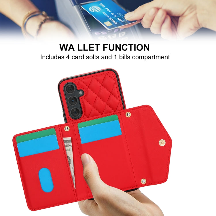 For Samsung Galaxy A54 4G / 5G Splicing Rhombic Texture Card Bag Phone Case with Long Lanyard