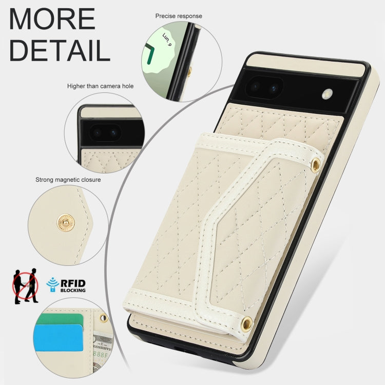 For Google Pixel 6a Splicing Rhombic Texture Card Bag Phone Case with Long Lanyard