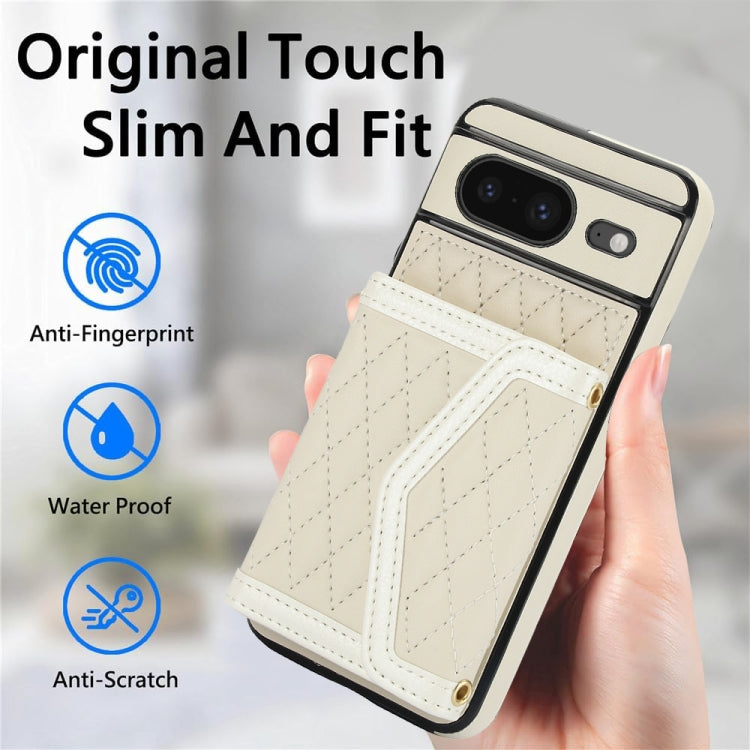 For Google Pixel 8 Splicing Rhombic Texture Card Bag Phone Case with Long Lanyard