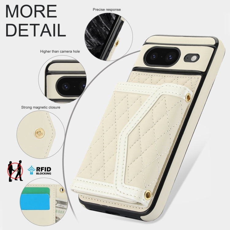 For Google Pixel 8 Splicing Rhombic Texture Card Bag Phone Case with Long Lanyard