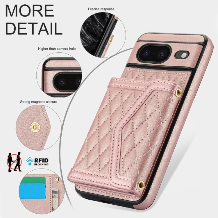 For Google Pixel 8 Splicing Rhombic Texture Card Bag Phone Case with Long Lanyard