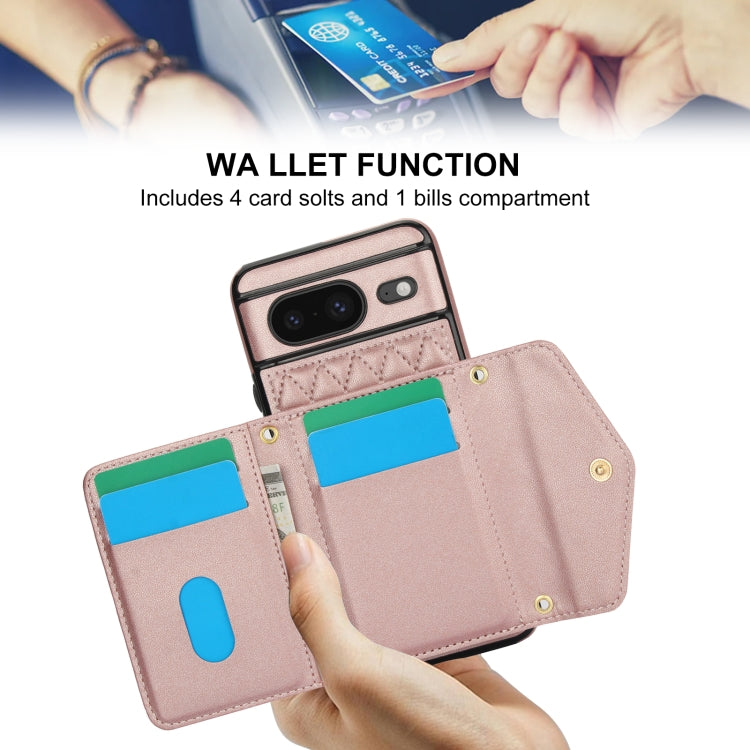 For Google Pixel 8 Splicing Rhombic Texture Card Bag Phone Case with Long Lanyard