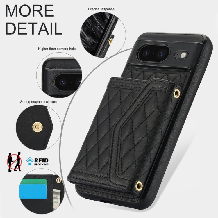 For Google Pixel 8 Splicing Rhombic Texture Card Bag Phone Case with Long Lanyard