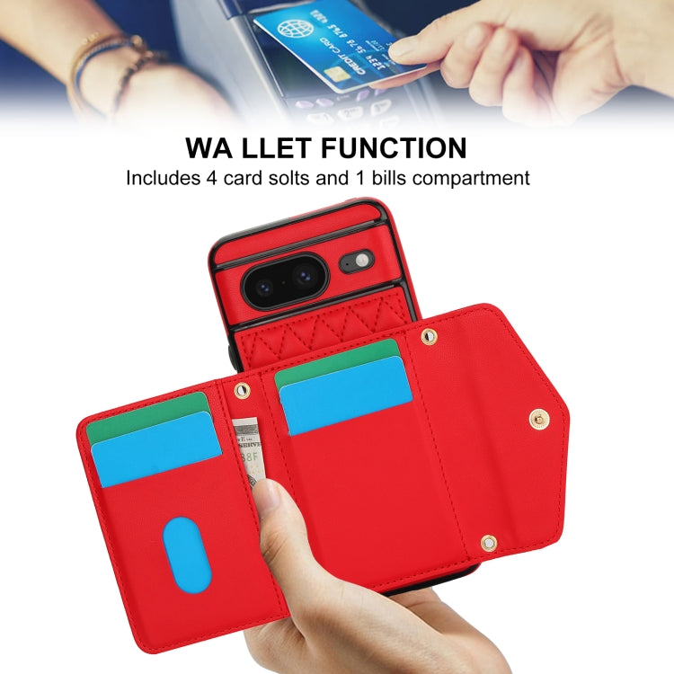 For Google Pixel 8 Splicing Rhombic Texture Card Bag Phone Case with Long Lanyard