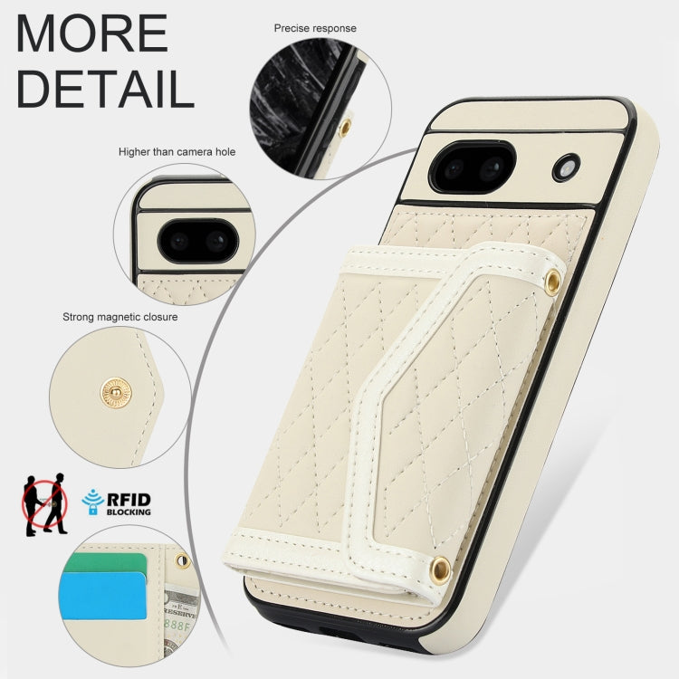 For Google Pixel 8a Splicing Rhombic Texture Card Bag Phone Case with Long Lanyard