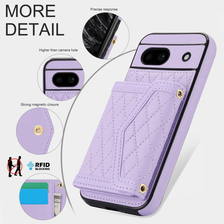For Google Pixel 8a Splicing Rhombic Texture Card Bag Phone Case with Long Lanyard