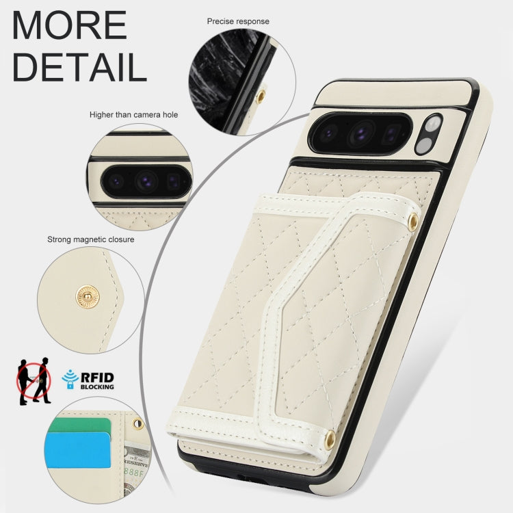 For Google Pixel 8 Pro Splicing Rhombic Texture Card Bag Phone Case with Long Lanyard