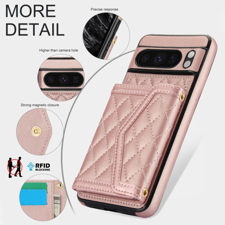 For Google Pixel 8 Pro Splicing Rhombic Texture Card Bag Phone Case with Long Lanyard