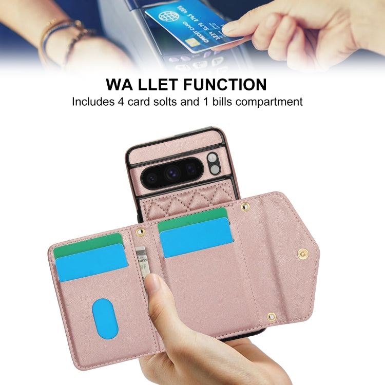 For Google Pixel 8 Pro Splicing Rhombic Texture Card Bag Phone Case with Long Lanyard