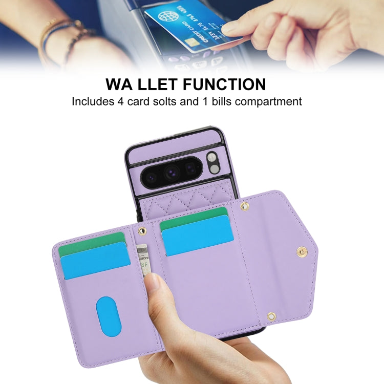 For Google Pixel 8 Pro Splicing Rhombic Texture Card Bag Phone Case with Long Lanyard