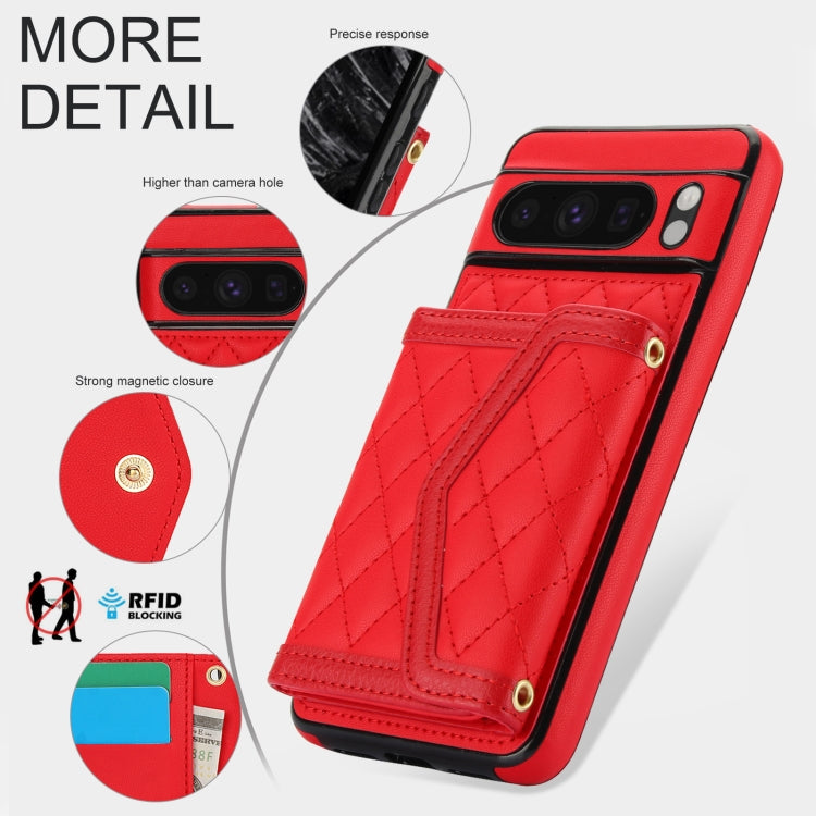 For Google Pixel 8 Pro Splicing Rhombic Texture Card Bag Phone Case with Long Lanyard