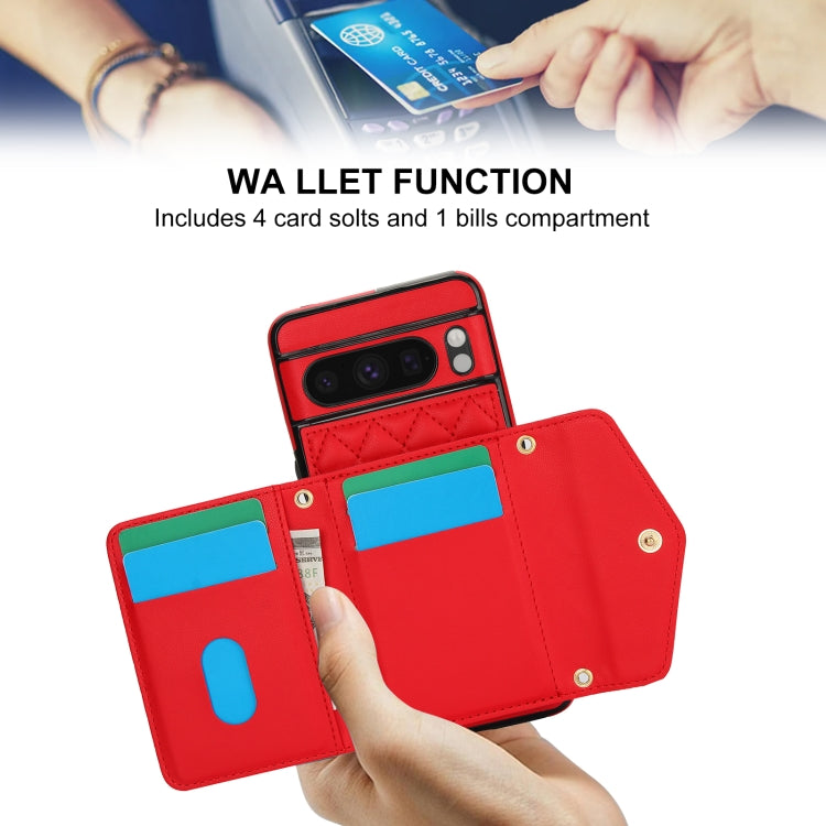 For Google Pixel 8 Pro Splicing Rhombic Texture Card Bag Phone Case with Long Lanyard
