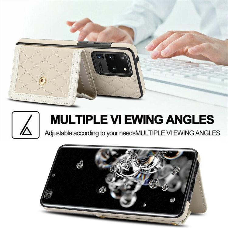 For Samsung Galaxy S20 Ultra Splicing Rhombic Texture Card Bag Phone Case with Long Lanyard