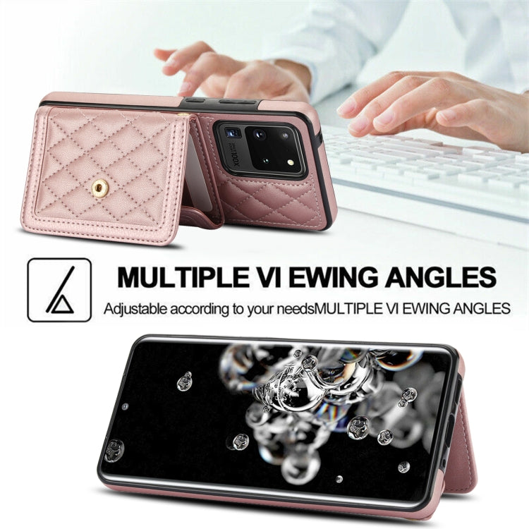 For Samsung Galaxy S20 Ultra Splicing Rhombic Texture Card Bag Phone Case with Long Lanyard