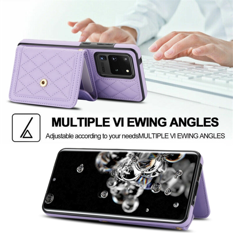 For Samsung Galaxy S20 Ultra Splicing Rhombic Texture Card Bag Phone Case with Long Lanyard