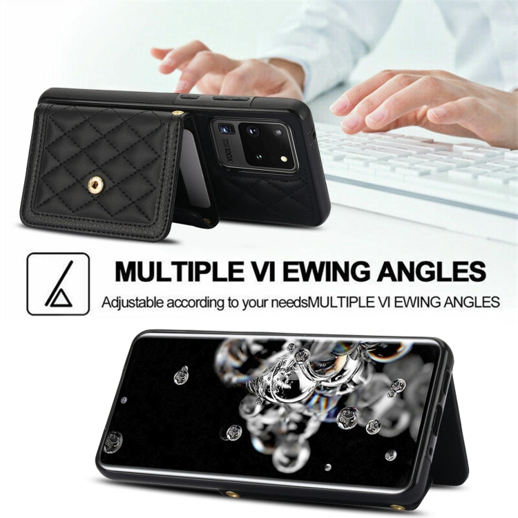 For Samsung Galaxy S20 Ultra Splicing Rhombic Texture Card Bag Phone Case with Long Lanyard