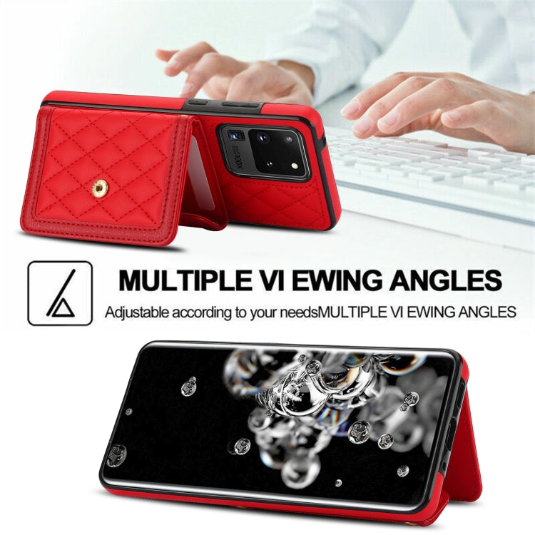 For Samsung Galaxy S20 Ultra Splicing Rhombic Texture Card Bag Phone Case with Long Lanyard