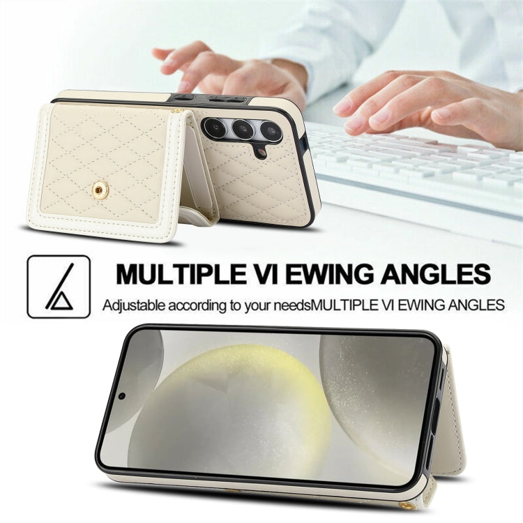 For Samsung Galaxy S24 5G Splicing Rhombic Texture Card Bag Phone Case with Long Lanyard