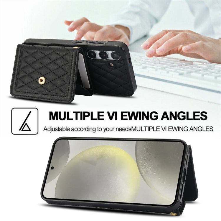 For Samsung Galaxy S24 5G Splicing Rhombic Texture Card Bag Phone Case with Long Lanyard