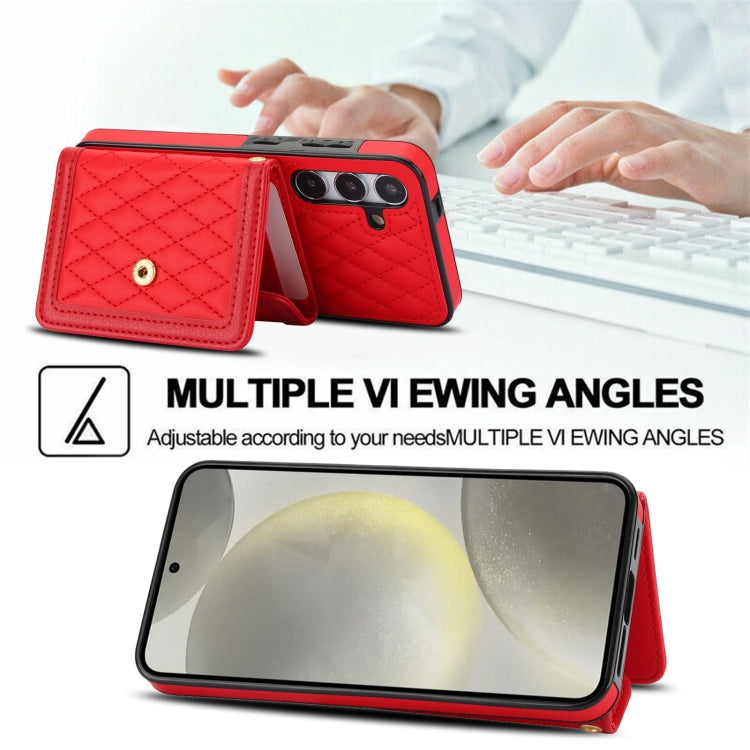 For Samsung Galaxy S24 5G Splicing Rhombic Texture Card Bag Phone Case with Long Lanyard