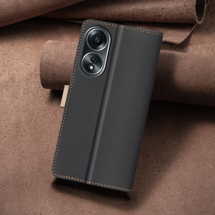 For OPPO A58 4G Color Matching RFID Anti-theft Leather Phone Case