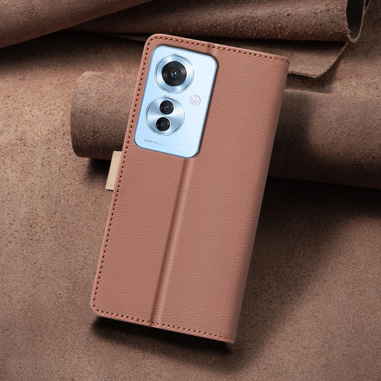 For OPPO Reno11 F 5G Color Matching RFID Anti-theft Leather Phone Case
