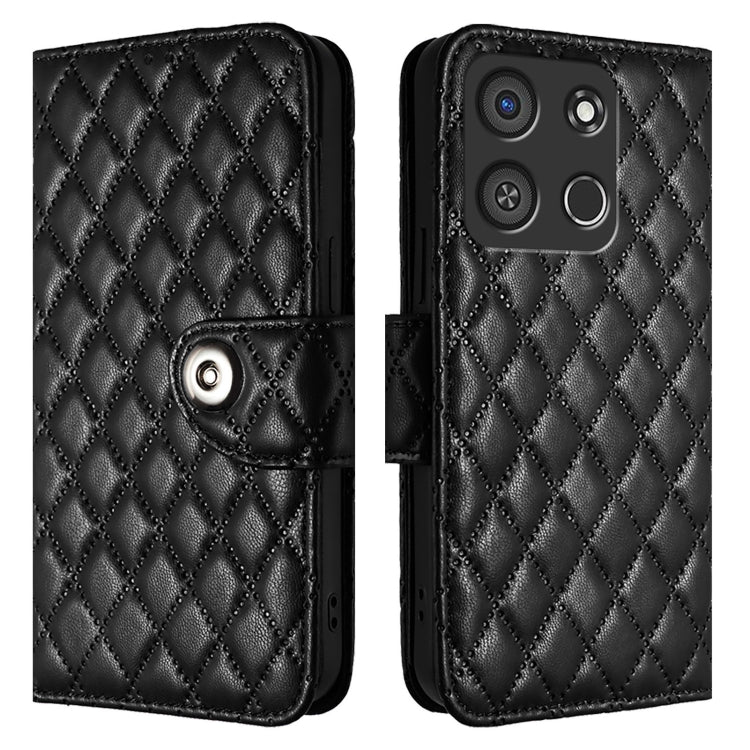 For itel A05s Rhombic Texture Flip Leather Phone Case with Lanyard