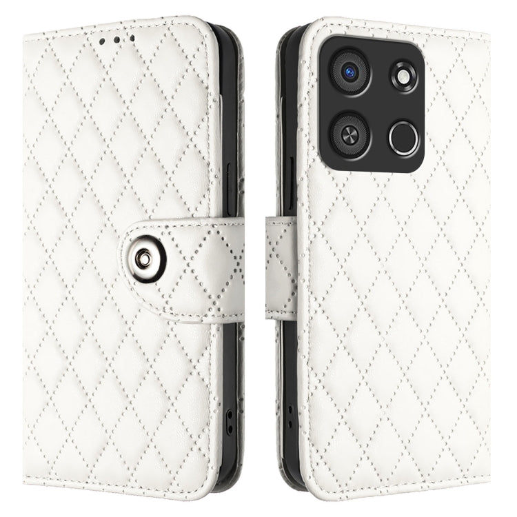 For itel A05s Rhombic Texture Flip Leather Phone Case with Lanyard