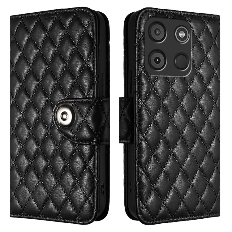 For itel A60 / A60s Rhombic Texture Flip Leather Phone Case with Lanyard