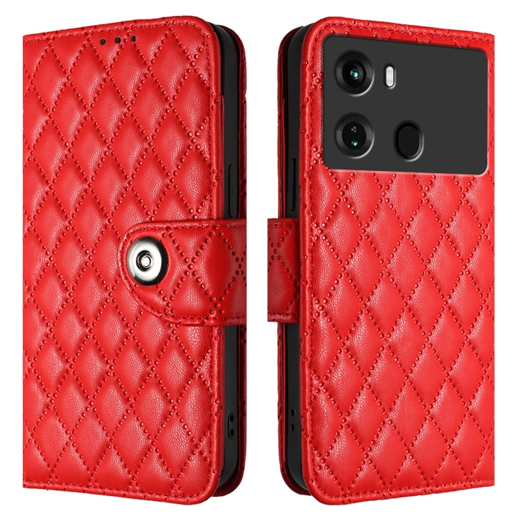 For itel P40 Rhombic Texture Flip Leather Phone Case with Lanyard