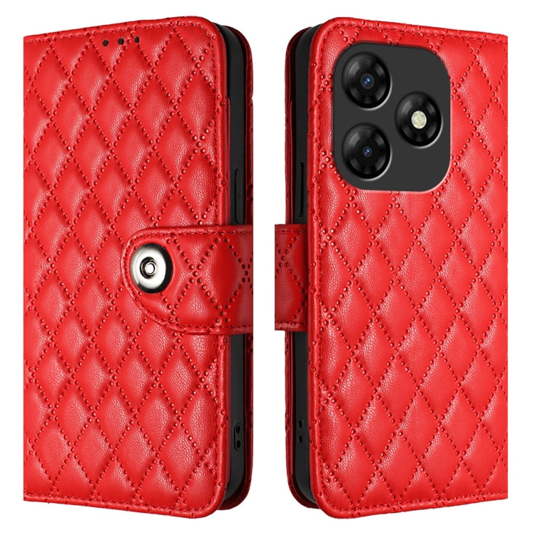 For itel P55 4G Rhombic Texture Flip Leather Phone Case with Lanyard
