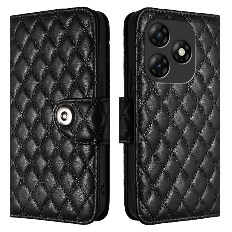For itel P55 4G Rhombic Texture Flip Leather Phone Case with Lanyard