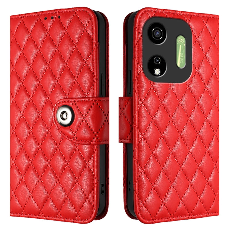 For itel P55 5G Rhombic Texture Flip Leather Phone Case with Lanyard