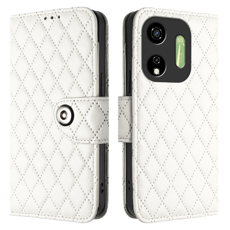 For itel P55 5G Rhombic Texture Flip Leather Phone Case with Lanyard