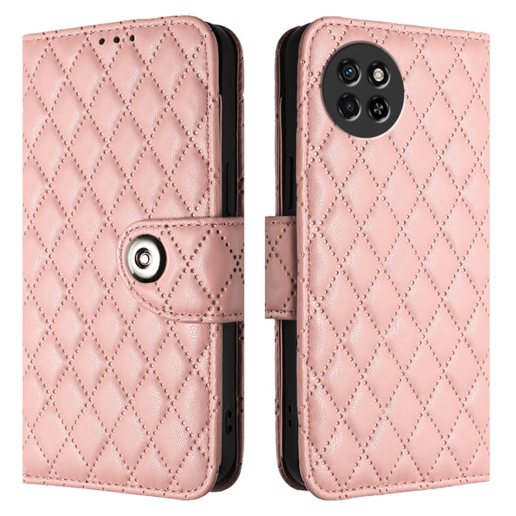 For itel S23 S665L Rhombic Texture Flip Leather Phone Case with Lanyard