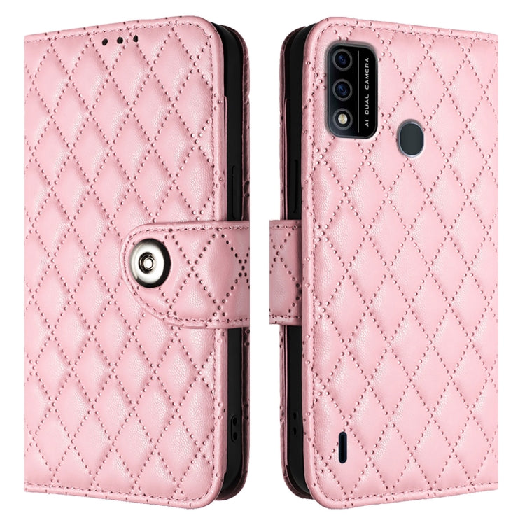 For itel A48 Rhombic Texture Flip Leather Phone Case with Lanyard