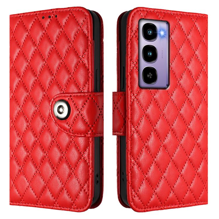 For Itel City 100 Rhombic Texture Flip Leather Phone Case with Lanyard