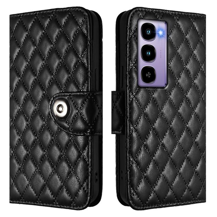 For Itel City 100 Rhombic Texture Flip Leather Phone Case with Lanyard