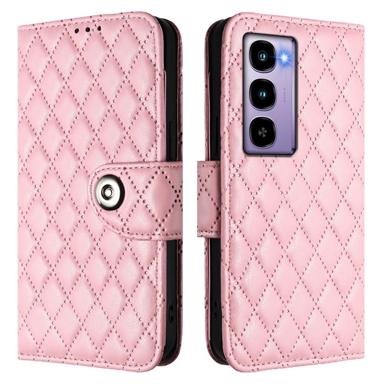 For Itel City 100 Rhombic Texture Flip Leather Phone Case with Lanyard
