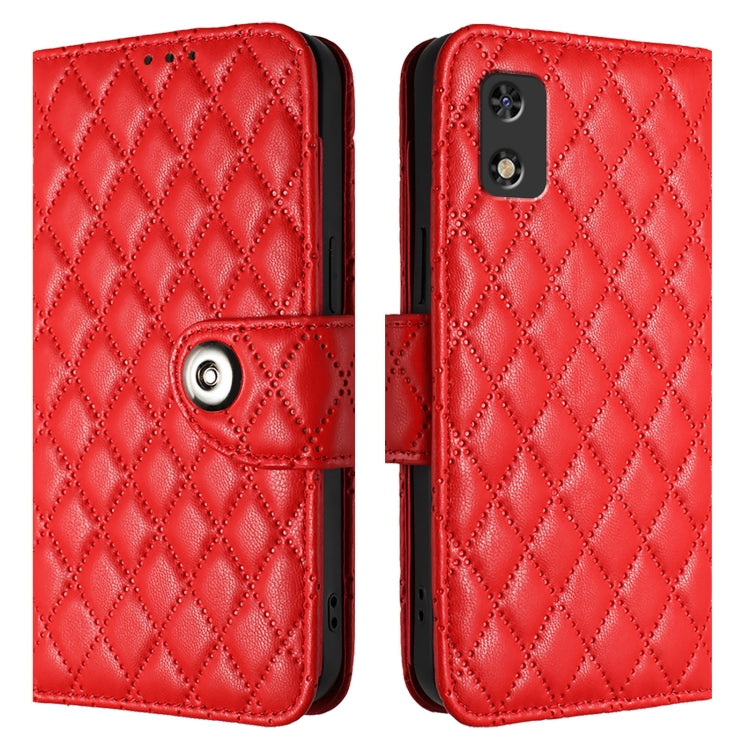 For Tecno Pop 5c Rhombic Texture Flip Leather Phone Case with Lanyard