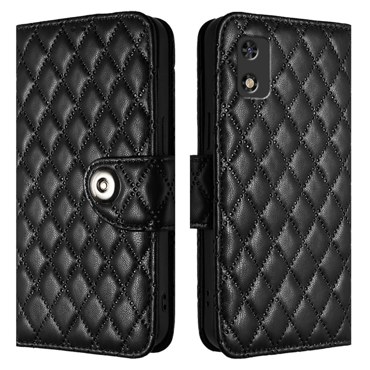 For Tecno Pop 5c Rhombic Texture Flip Leather Phone Case with Lanyard