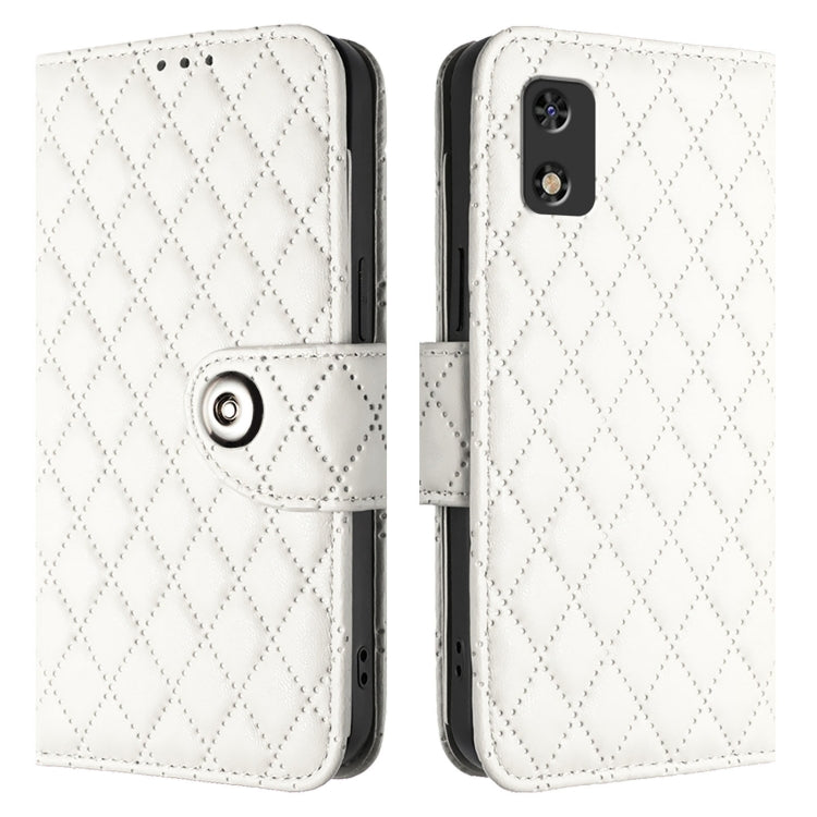 For Tecno Pop 5c Rhombic Texture Flip Leather Phone Case with Lanyard