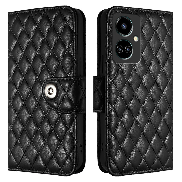 For Tecno Camon 19 Rhombic Texture Flip Leather Phone Case with Lanyard