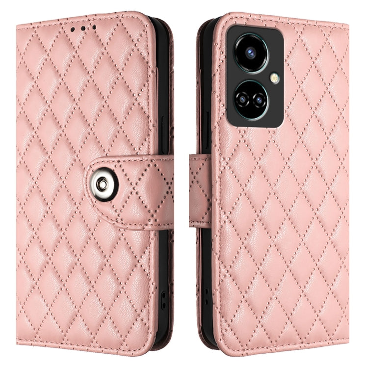 For Tecno Camon 19 Rhombic Texture Flip Leather Phone Case with Lanyard