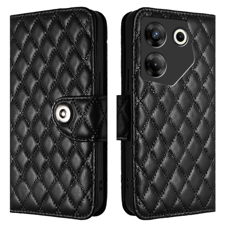 For Tecno Camon 20 Pro 5G Rhombic Texture Flip Leather Phone Case with Lanyard